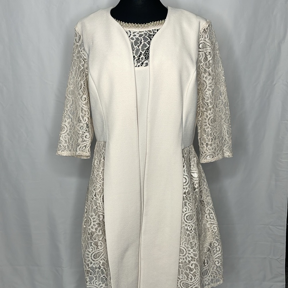 Maya Brooke Pearl Lace Cream Dress Set | Size 16